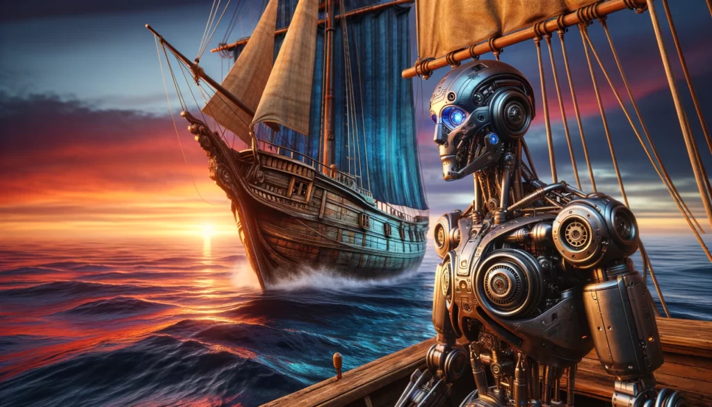 Robot on a blue ocean